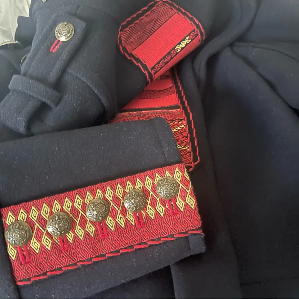 Free People Black Wool military PEACOAT size M Red textile accents, fully lined - Picture 7 of 16